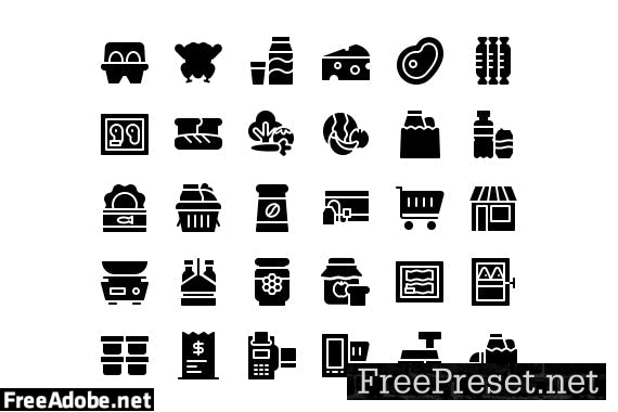 30 Iconset for Groceries with 5 styles D2MH864