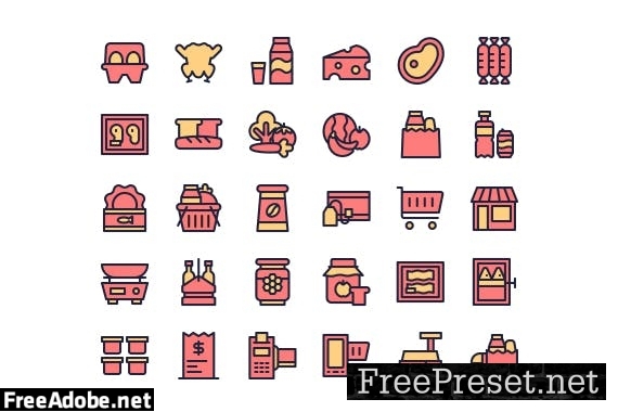 30 Iconset for Groceries with 5 styles D2MH864