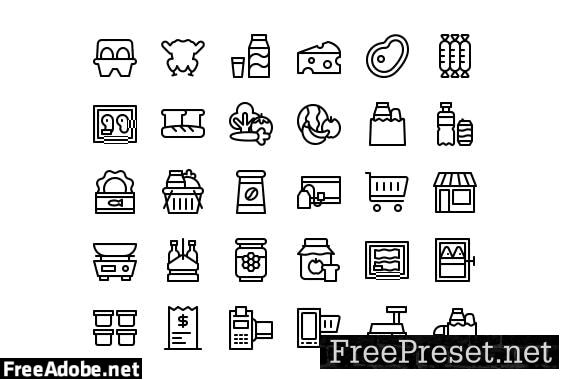 30 Iconset for Groceries with 5 styles D2MH864