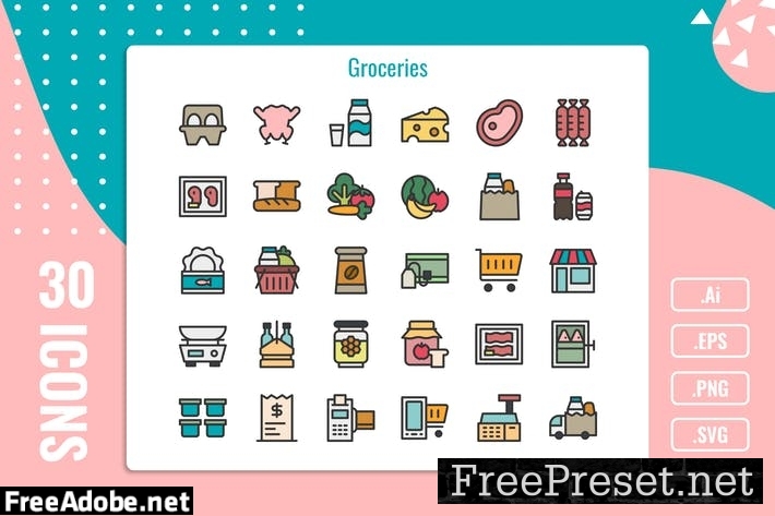 30 Iconset for Groceries with 5 styles D2MH864