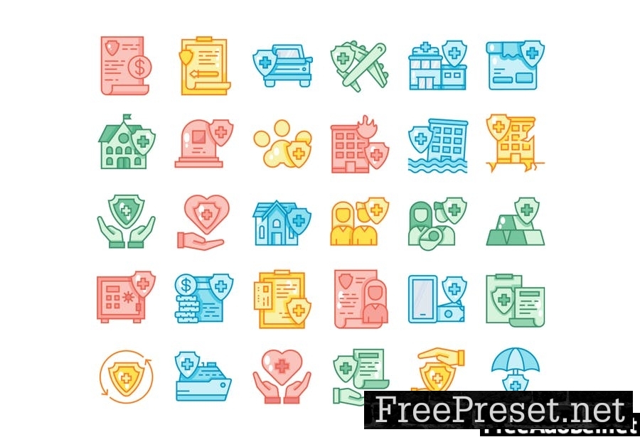 30 Line Iconset Insurance with 3 styles