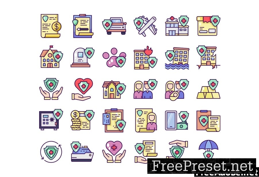 30 Line Iconset Insurance with 3 styles