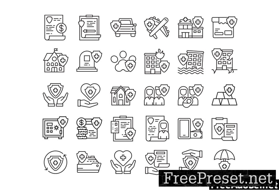 30 Line Iconset Insurance with 3 styles