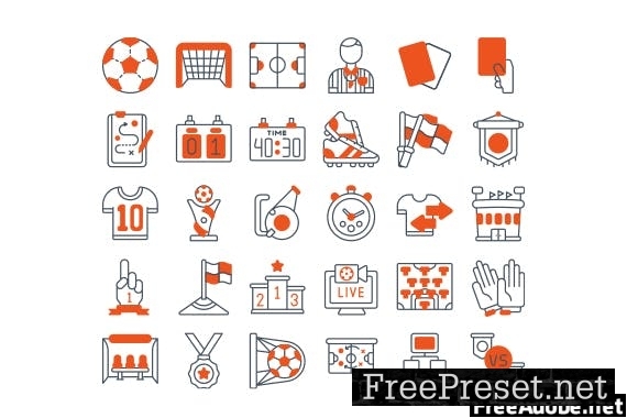 30 Outline Iconset Soccer with 3 styles variant