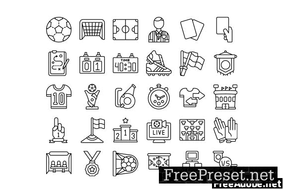 30 Outline Iconset Soccer with 3 styles variant