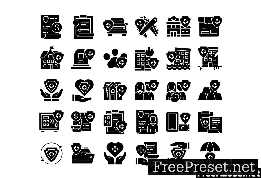 30 Solid Iconset Insurance with 3 styles