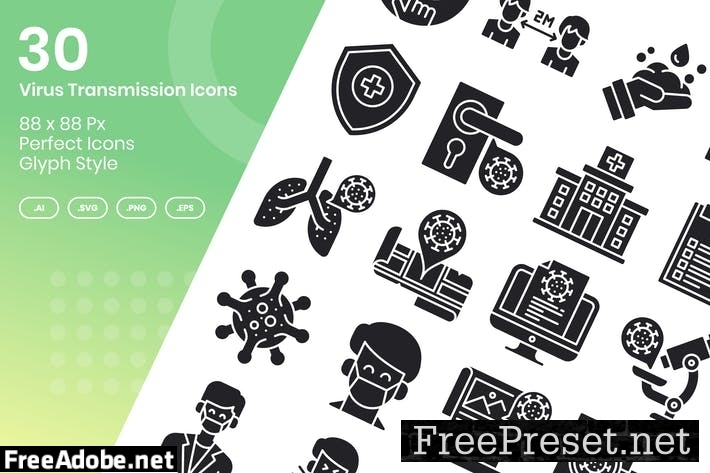 30 Virus Transmission Icons Set - Glyph CTXFSCG