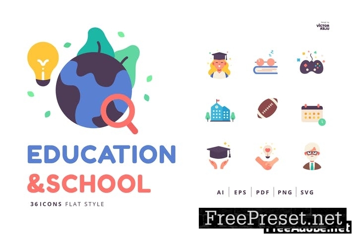 36 Icons Education and School Flat Style ESA6X43