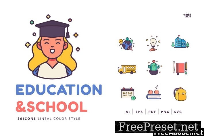 36 Icons Education and School Lineal Color Style PP6WNJM