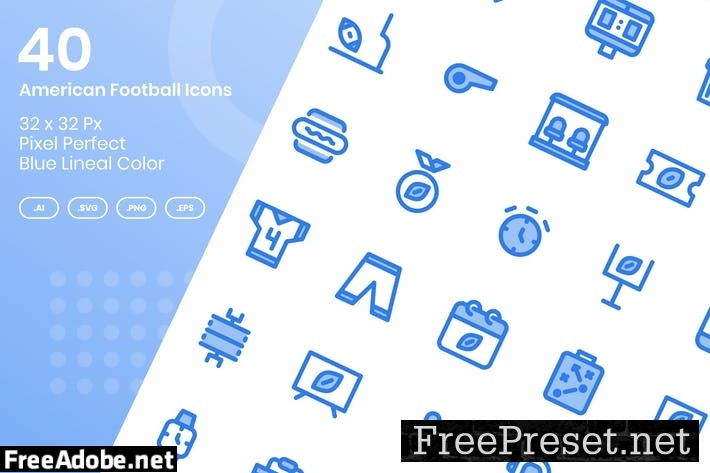 40 American Football Icons Set - Blue Lineal Color KBVZMBQ