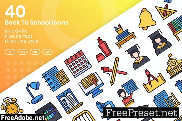 40 Back To School Icons Set - Filled Line A6Z6DMF