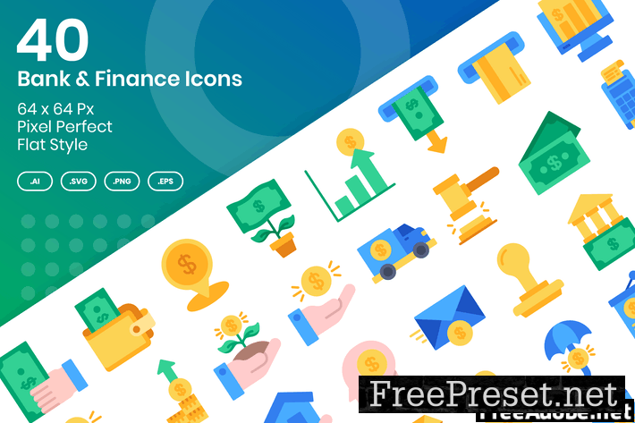 40 Bank & Finance Icons Set - Flat BPZBK94