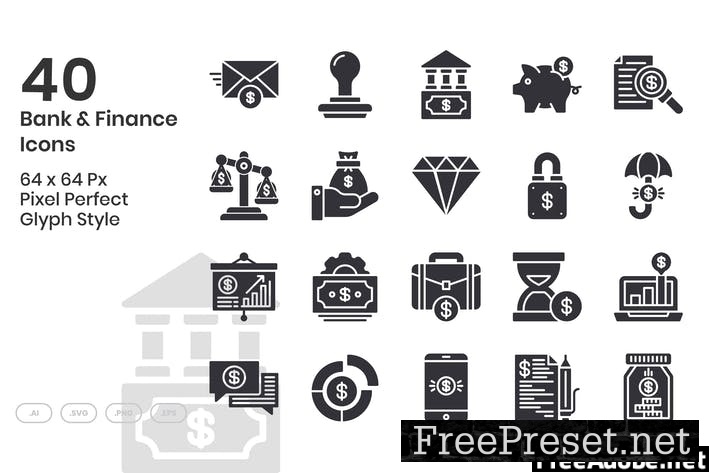 40 Bank & Finance Icons Set - Glyph SF5V6R7