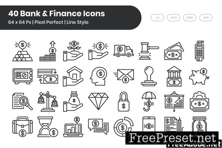 40 Bank & Finance Icons Set - Line KK69SKK