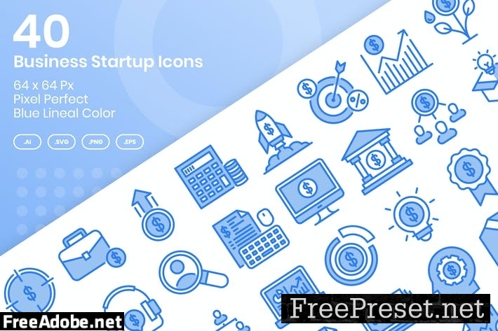 40 Business Startup Icons Set - Blue Lineal Color U2XMCZJ