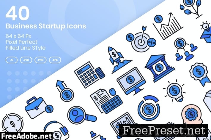 40 Business Startup Icons Set - Filled Line GWRUU9C