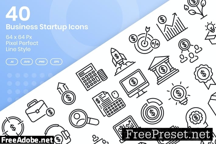 40 Business Startup Icons Set - Line ESSSEEQ