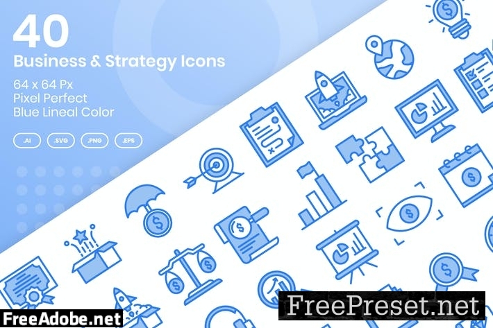 40 Business & Strategy Icons - Blue Lineal Color 7XMTJHE