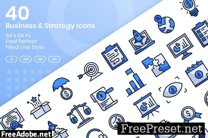 40 Business & Strategy Icons Set - Filled Line 6URXUTW