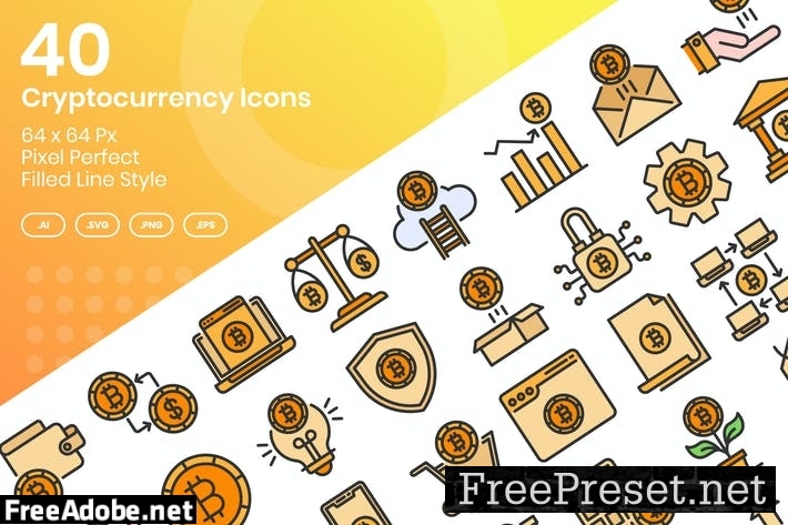 40 Cryptocurrency Icons Set - Filled Line LFK27QH