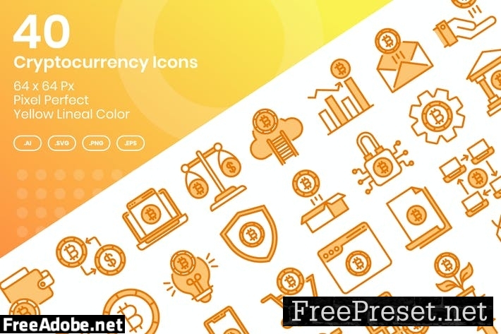 40 Cryptocurrency Icons Set - Yellow Lineal Color W5WYKQP