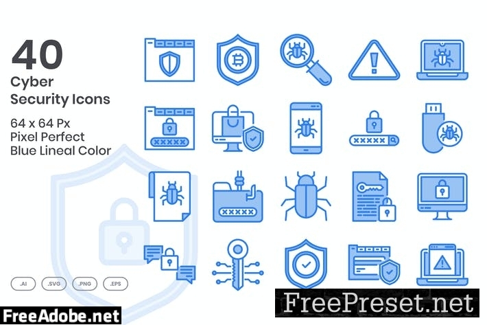 40 Cyber Security Icons set - Blue Lineal Color ZDQKZWG