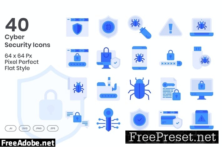 40 Cyber Security Icons set - Flat KU5BZ29