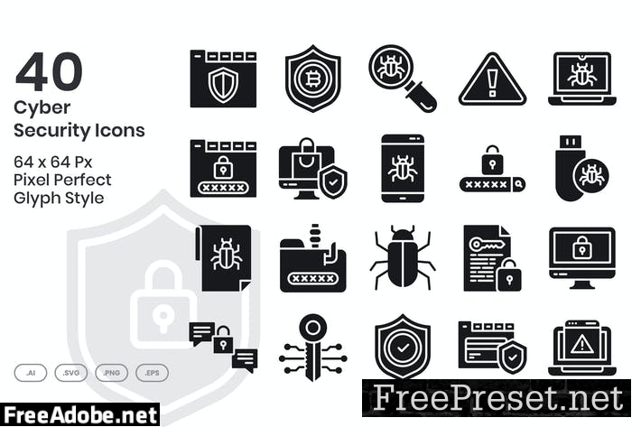 40 Cyber Security Icons set - Glyph ERGM7KP