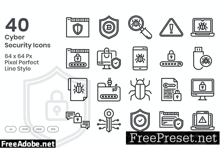 40 Cyber Security Icons set - Line 7RLZAEY