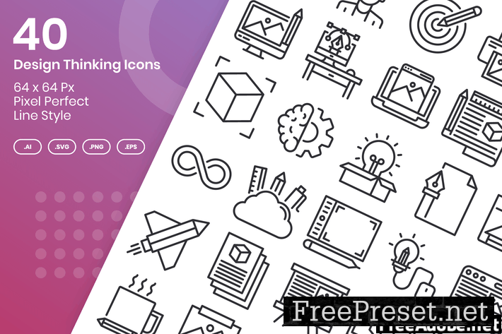 40 Design Thinking Icons Set - Line TLMDXCA