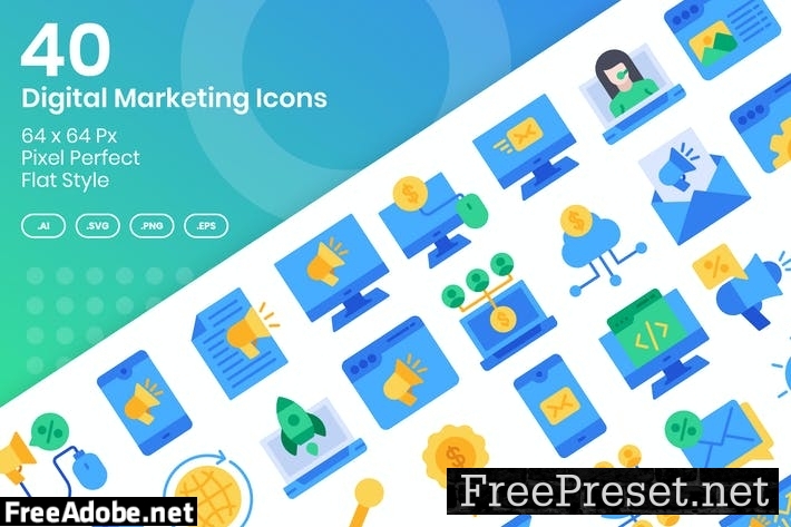 40 Digital Marketing Icons Set - Flat S5NX66G