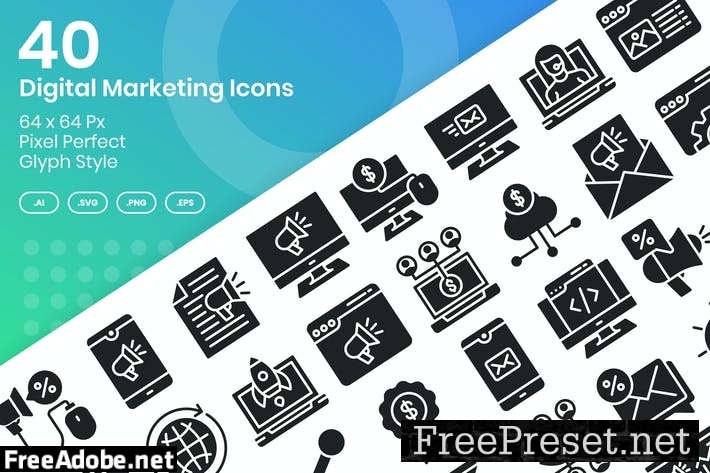 40 Digital Marketing Icons Set - Glyph 2DCDSA4