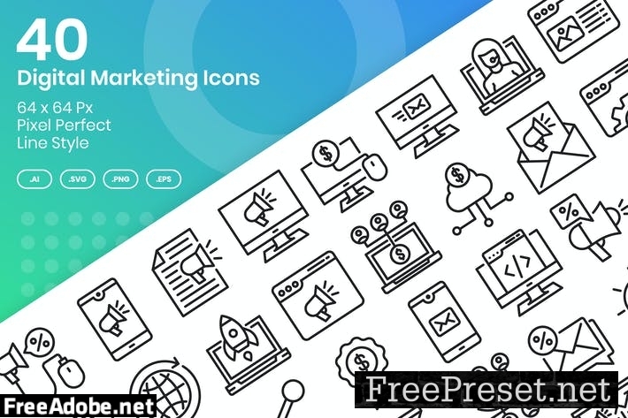 40 Digital Marketing Icons Set - Line 8ALMAXY