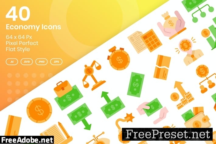 40 Economy Icons Set - Flat DZQM86U