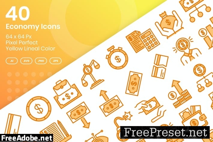 40 Economy Icons Set - Yellow Lineal Color KBFQ8ZP