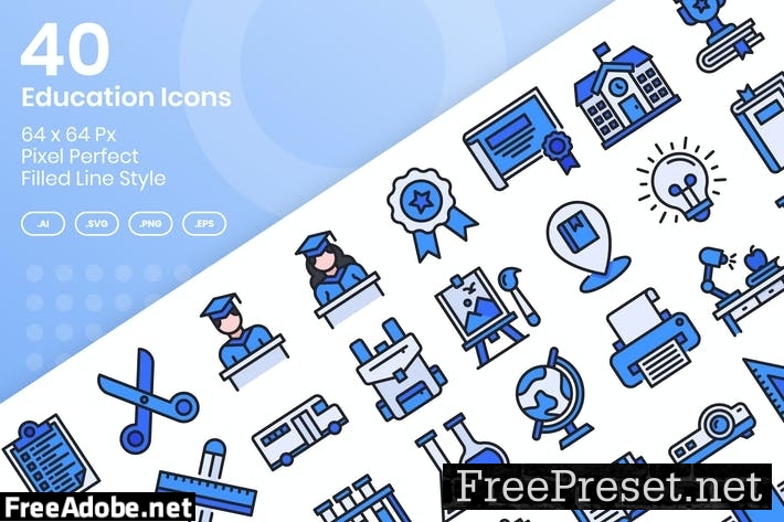 40 Education Icons Set - Filled Line THRCKJP