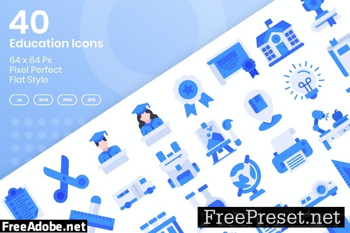 40 Education Icons Set - Flat V8TAY9X