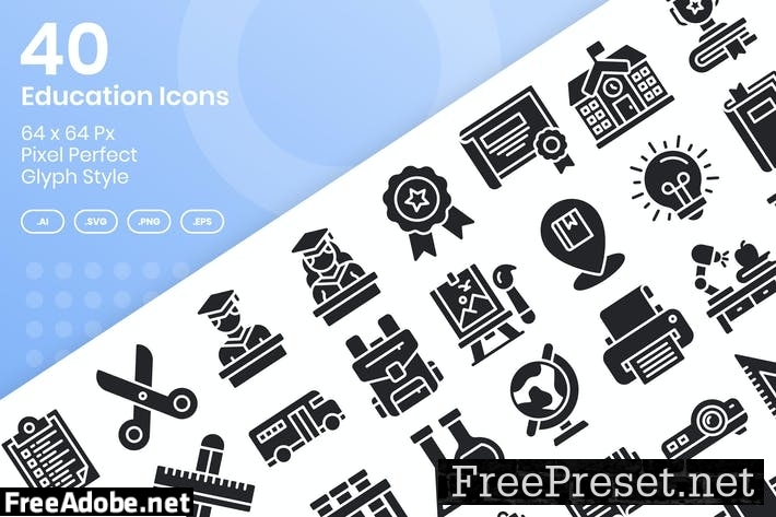 40 Education Icons Set - Glyph 67HDG48