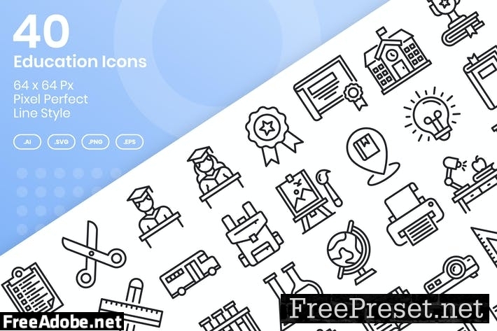 40 Education Icons Set - Line 4KV2TP3