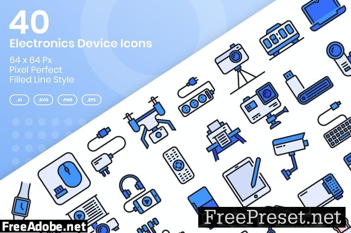 40 Electronics Device Icons Set - Filled Line JQ7593M