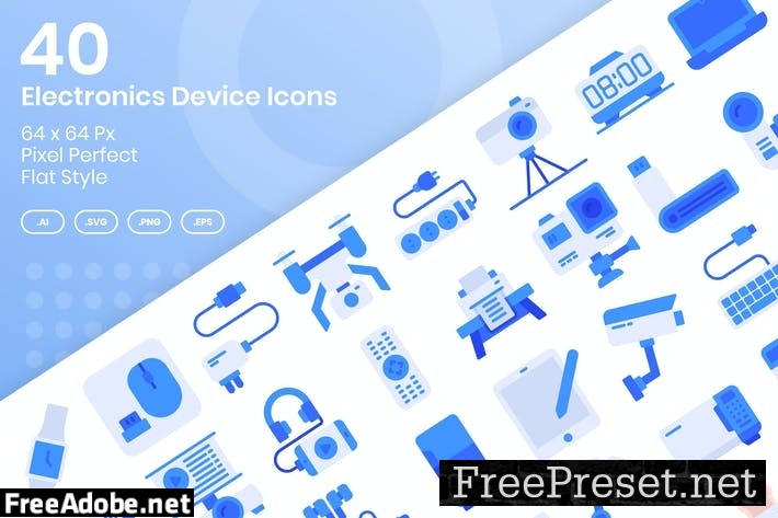 40 Electronics Device Icons Set - Flat UVGNJ8T