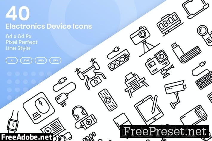 40 Electronics Device Icons Set - Line 996EQ6X