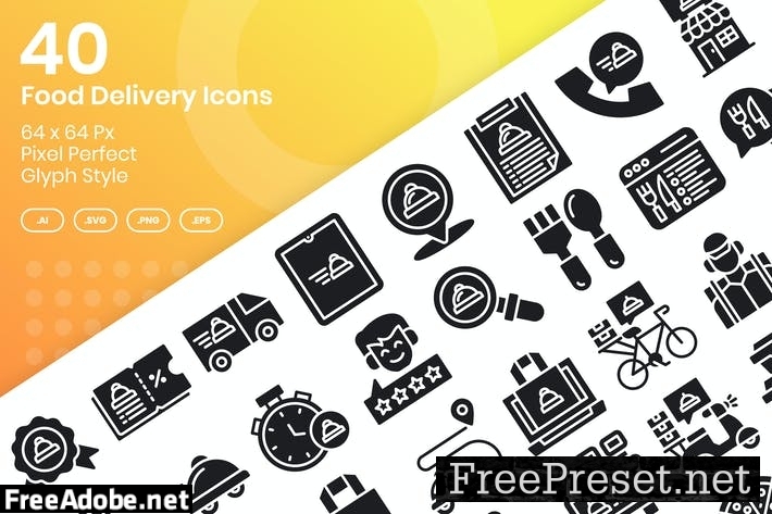 40 Food Delivery Icons Set - Glyph NRYYQDX