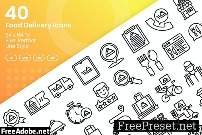 40 Food Delivery Icons Set - Line Y2EWTDF