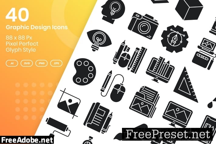 40 Graphic Design Icons Set - Glyph M3UFB7H