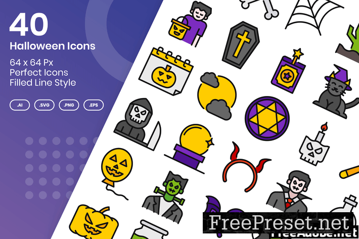 40 Halloween Icons Set - Filled Line TMCJ6QX