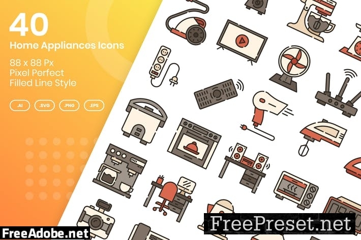 40 Home Appliances Icons Set - Filled Line ZY5NHEY