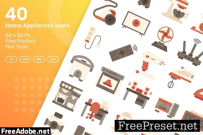 40 Home Appliances Icons Set - Flat TULSTSY