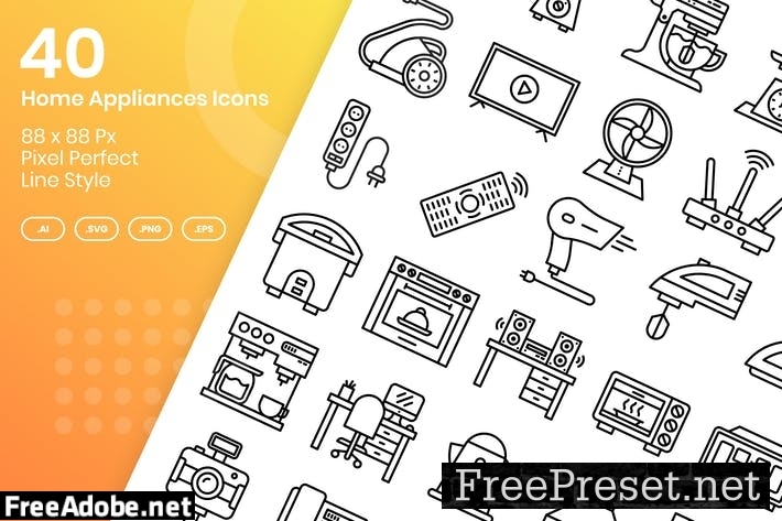 40 Home Appliances Icons Set - Line ZERYYDB