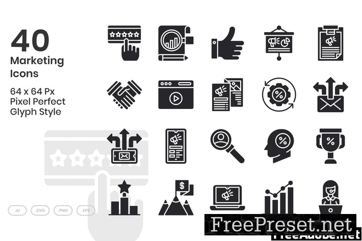 40 Marketing Icons Set - Glyph 5FV6UXR